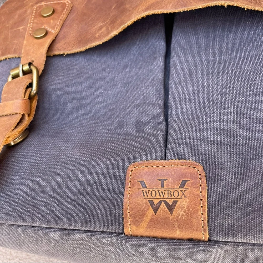 🆕WOWBOX 14” Canvas & Crazy Horse Leather Laptop Messenger Satchel Bag